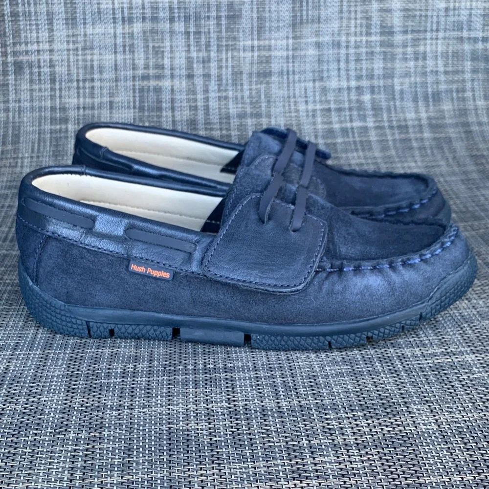 Hush Puppies Kids Navy blue suede loafers Slip on Moccasins size 12